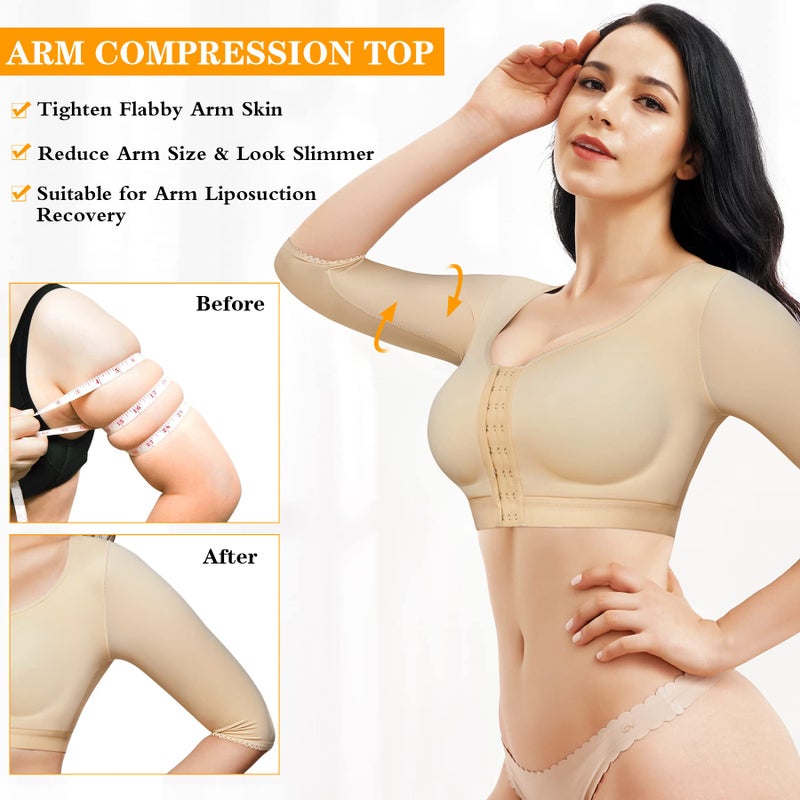 CYDREAM Women Arm Shaper Tops Slimmer Compression Sleeves Post Surgery Posture Corrector Tank Top (2XL, Beige) - Image 2